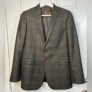 Hickey Freeman Youth 18R Plaid Wool Blazer 100% Worsted Wool Jacket Brown